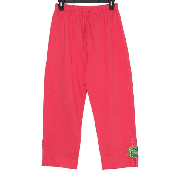 NWOT Michael Simon Pants Sequin Beaded Kawaii Y2K 90s Boho Cropped Pink Medium - Picture 1 of 4